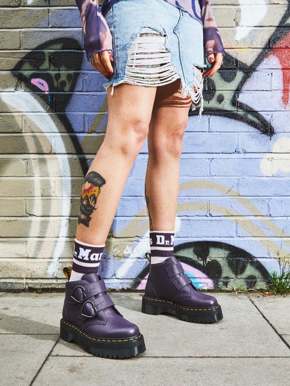 Dr Marten's Devon Heart Purple Leather Platform Boots Size 9 - Picture 12 of 12